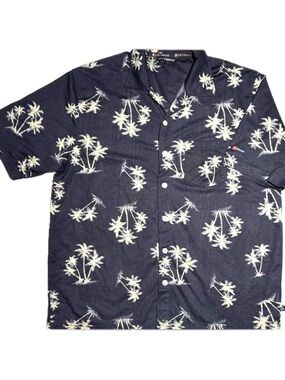 HOT SAND Black Palm Tree Tropical Hawaiian Resort Shirt Camp Collar Size XL